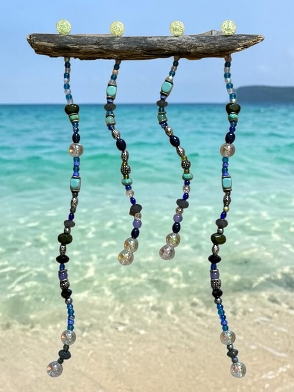 🫶🏻 Handmade Blue & Green Beaded Sun Catcher Yard/Window Decor